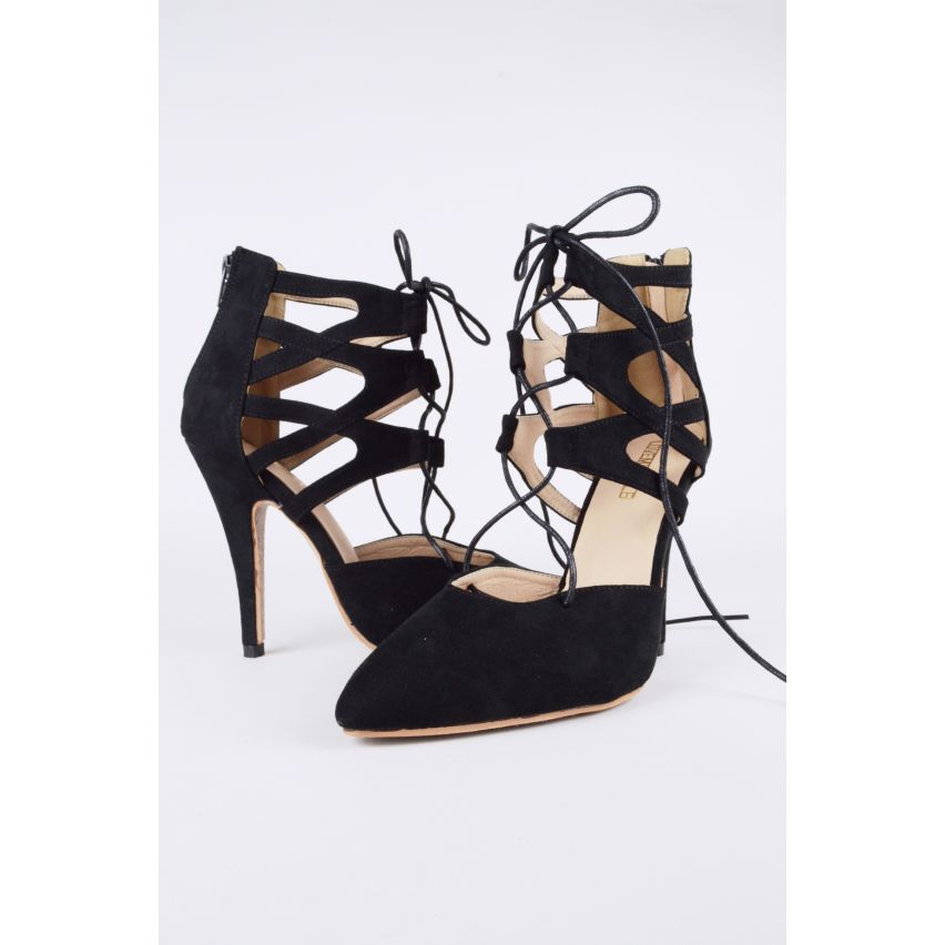 LMS camoscio nero Pointed Toe stringate con tacco alto