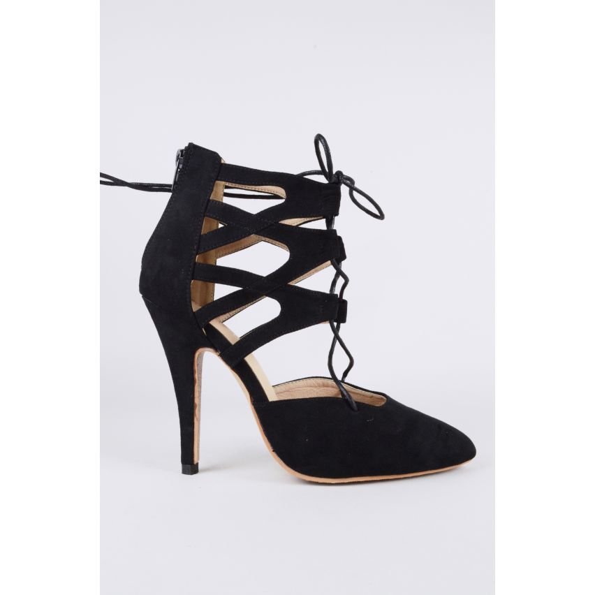 LMS zwart suedine puntige teen Lace Up hoge hak