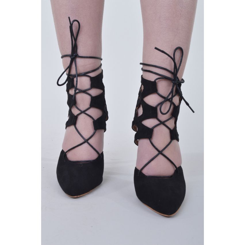 LMS zwart suedine puntige teen Lace Up hoge hak