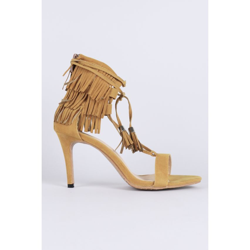 LMS Suede enkel Lace hakken met rand terug In bruin
