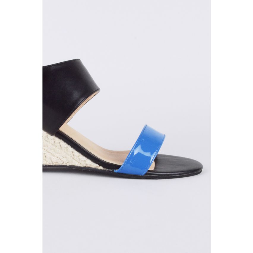 Lovemystyle Kork Keil Sandalen mit schwarzen und blauen Riemen