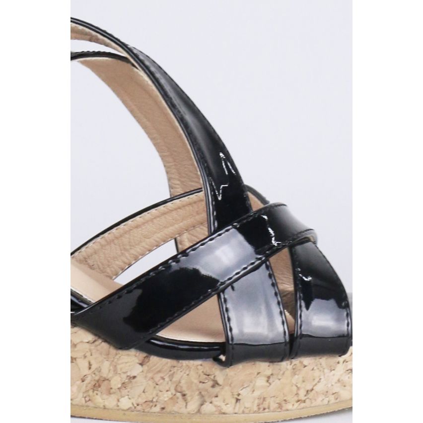 LMS Black Strappy Mid Height Wedged Sandal With Cork Sole