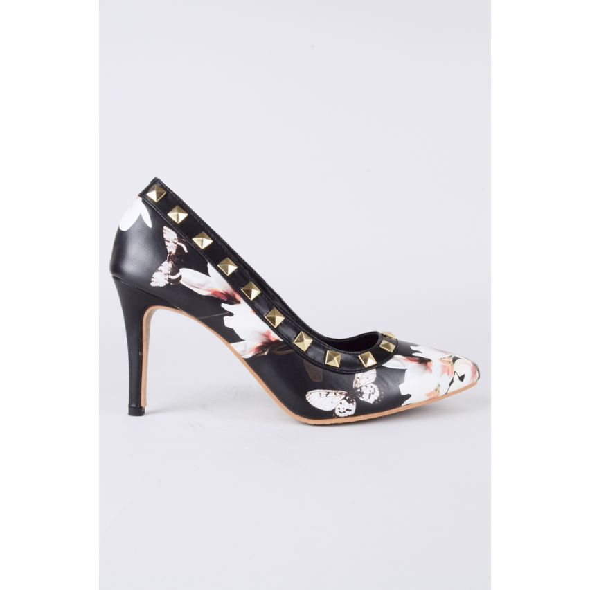 Lovemystyle Schmetterling Print schwarz Pumps mit goldenen Nieten