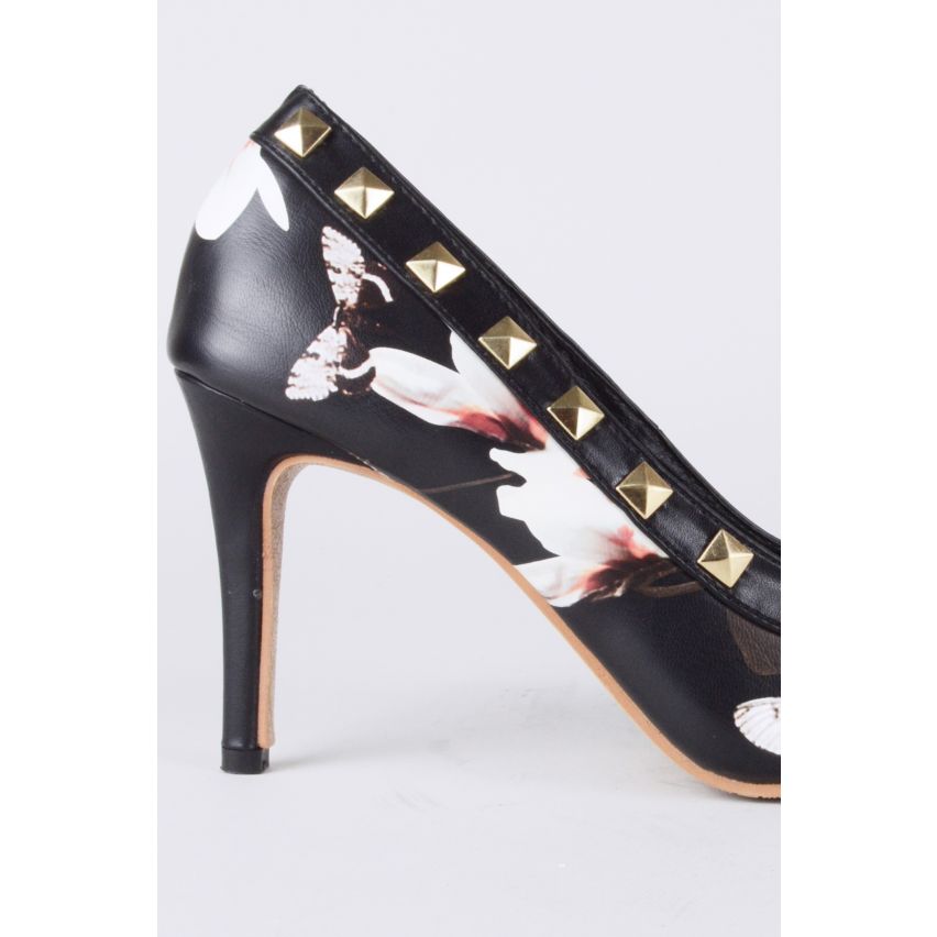 Lovemystyle Schmetterling Print schwarz Pumps mit goldenen Nieten