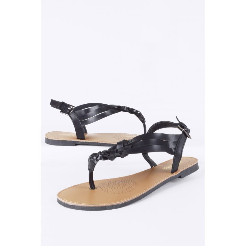 Lovemystyle schwarz geflochten Toe Post flache Sandale