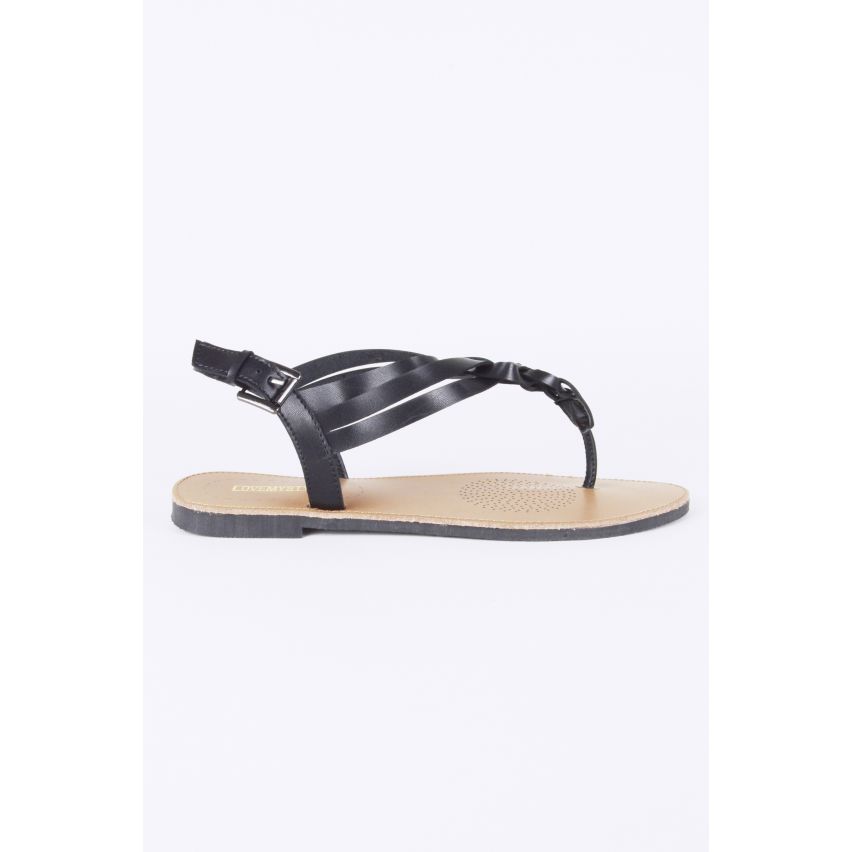 Lovemystyle Black Plaited Toe Post Flat Sandal