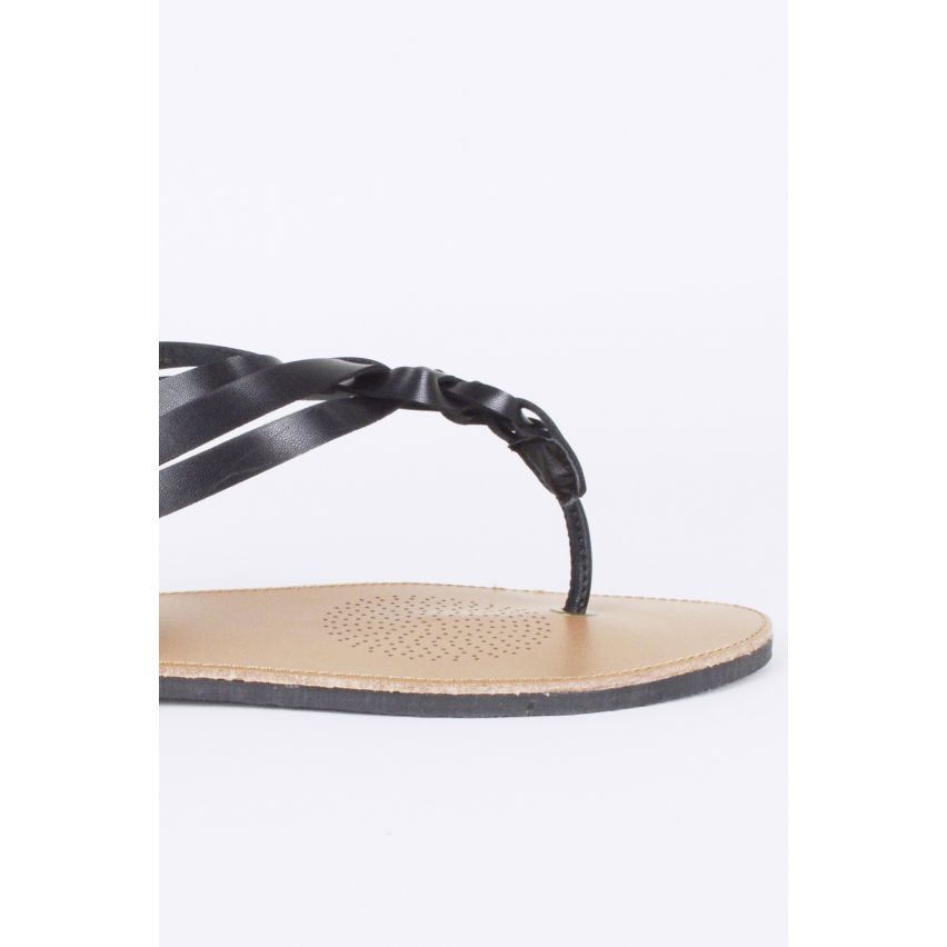 Lovemystyle schwarz geflochten Toe Post flache Sandale