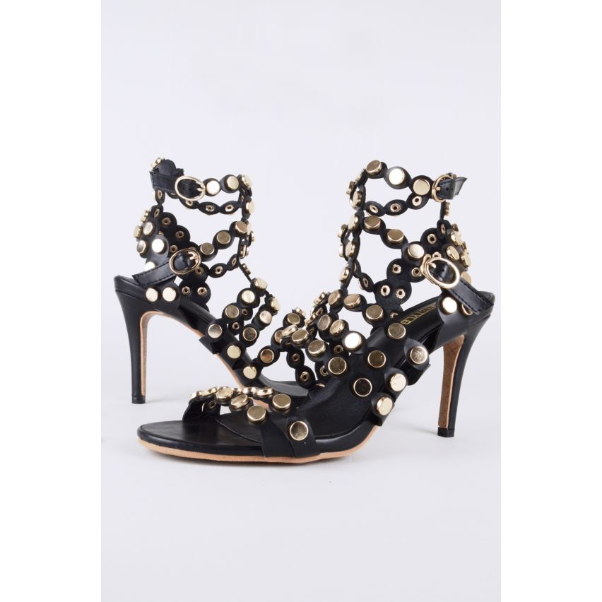 Lovemystyle Black Heels Sandalen mit ganzen Gold Ohrstecker