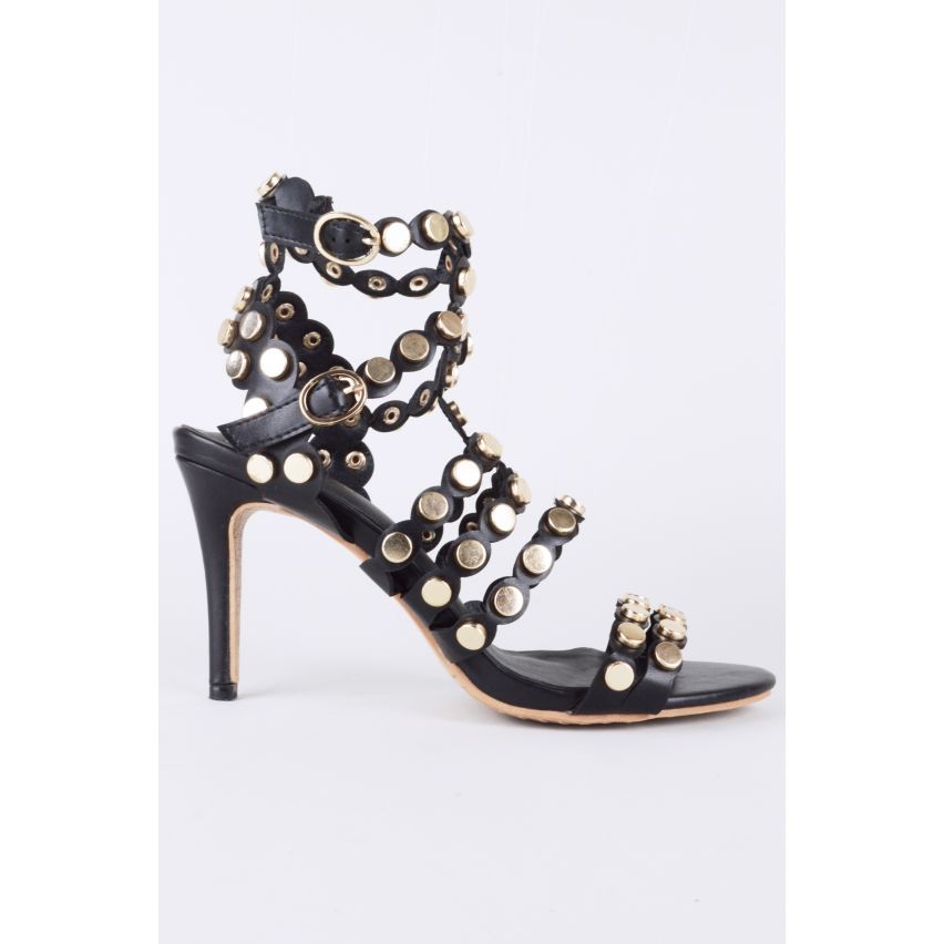 Lovemystyle Black Heels Sandalen mit ganzen Gold Ohrstecker