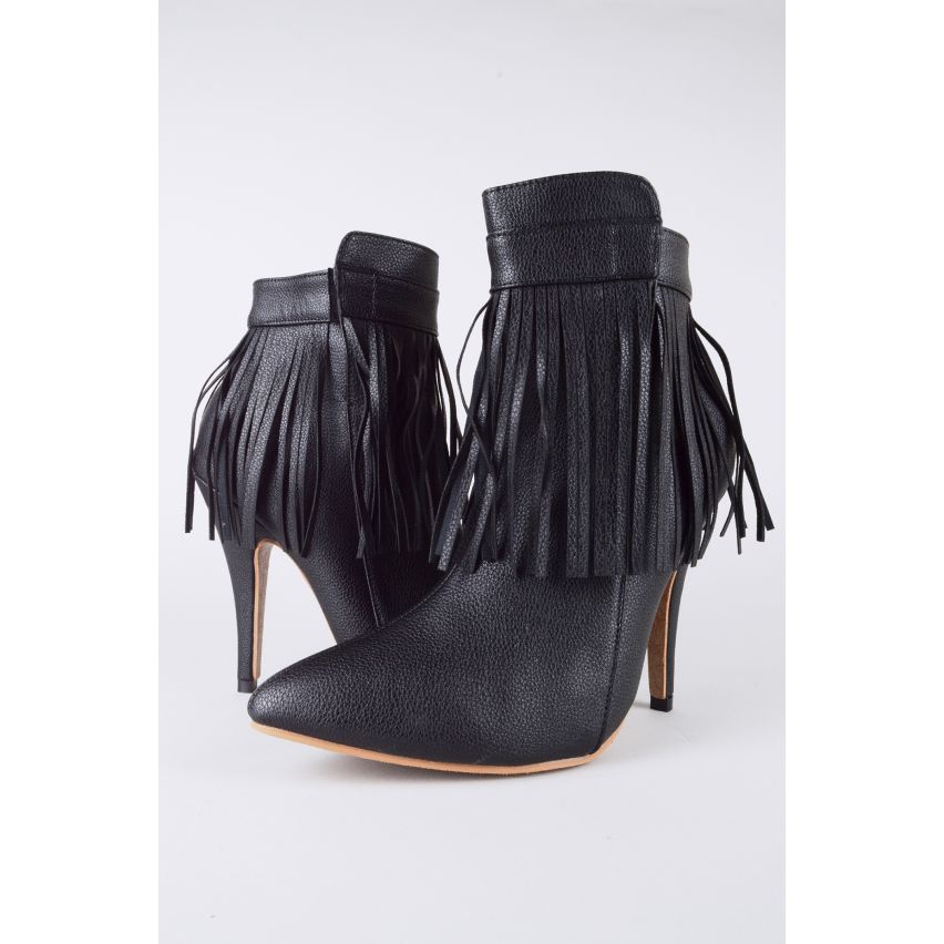 LMS svart Klacksko Zip upp Ankle Boot med Frans detalj