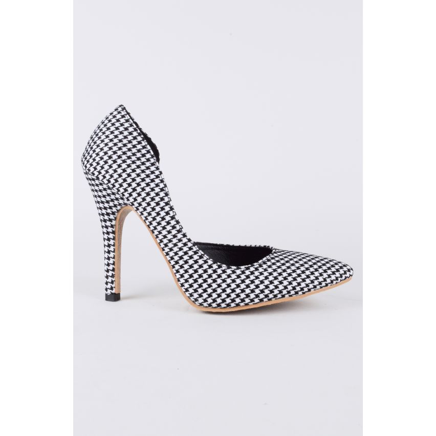 LMS Black & White Gingham Pointed Court Shoe With High Heel