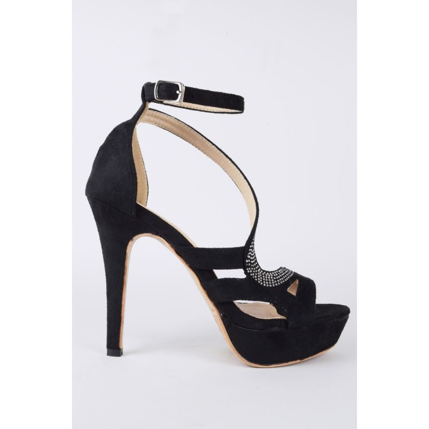 LMS Platform Heels With Diamante Embellished Strap In Black