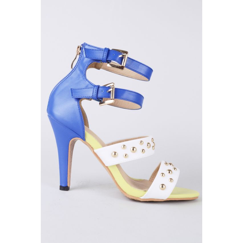 Lovemystyle Blue And White Studded High Heels