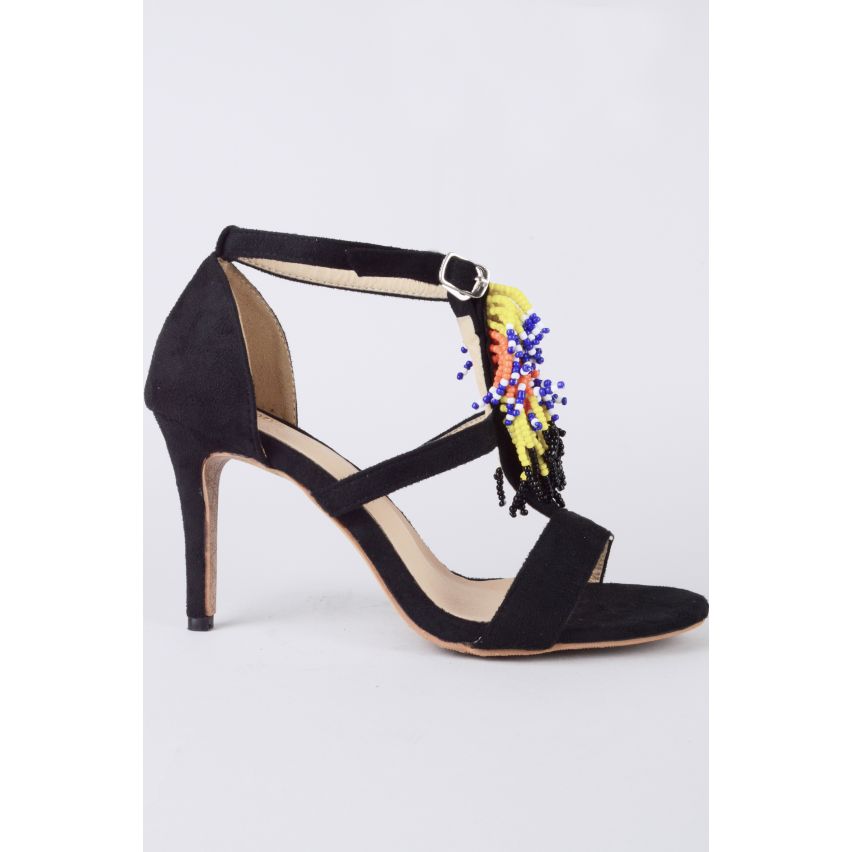 Lovemystyle Heels In Black With Beaded Tassel