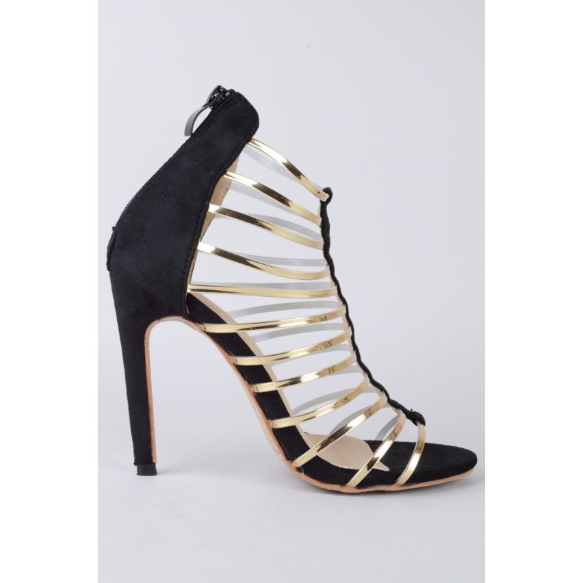 High Heels Lovemystyle schwarz mit goldenen Riemen