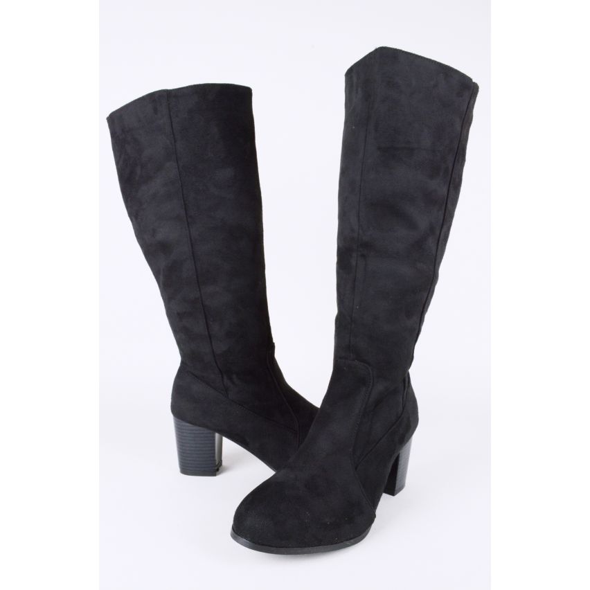 LMS Black Suede Block Heel Knee High Boot