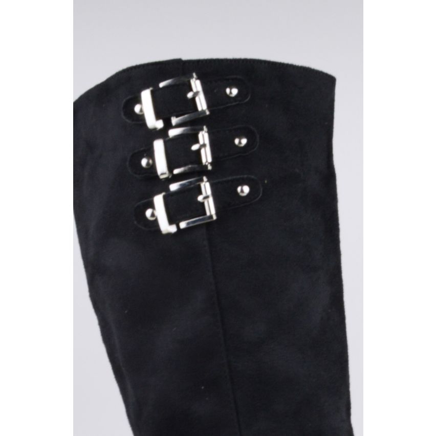 LMS daim noir bloc talon genou botte avec boucles