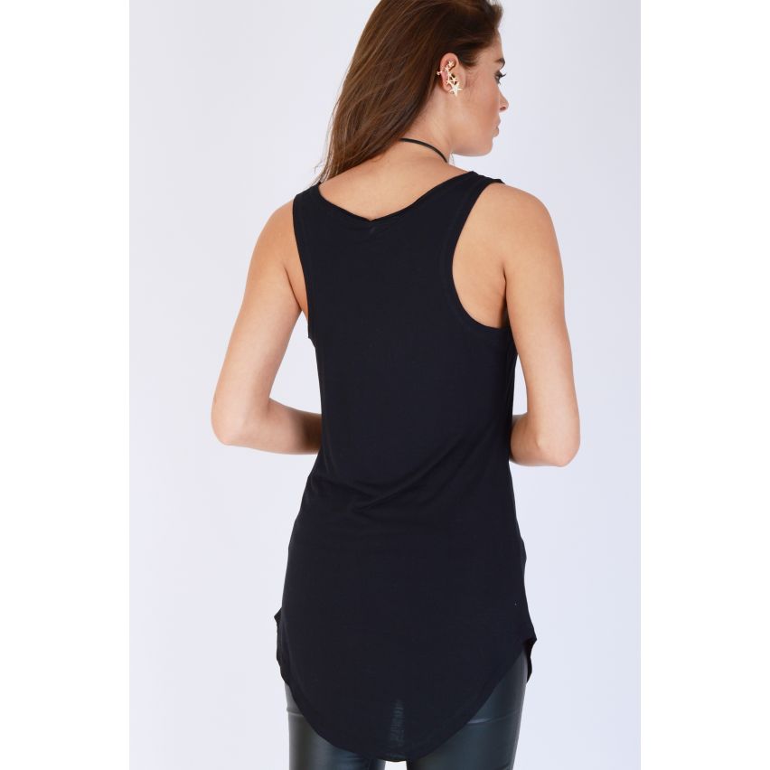 Top gilet PUNKYFISH noire avec Multi couleur cloutés Skull