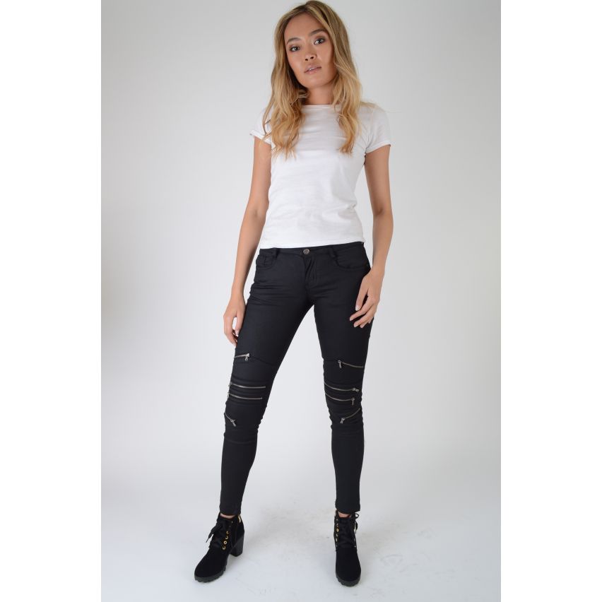 Punkyfish.nl hoog getailleerde zwarte Skinny Jeans met zilveren ritsen
