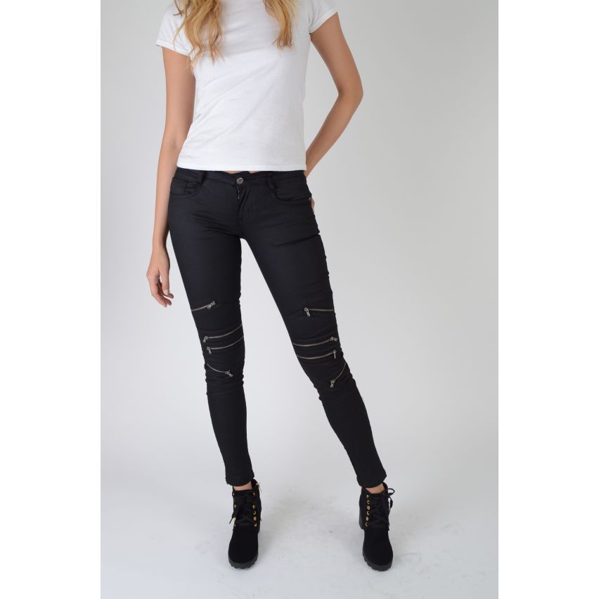 Punkyfish High Waisted Black Skinny Jeans With Silver Zips