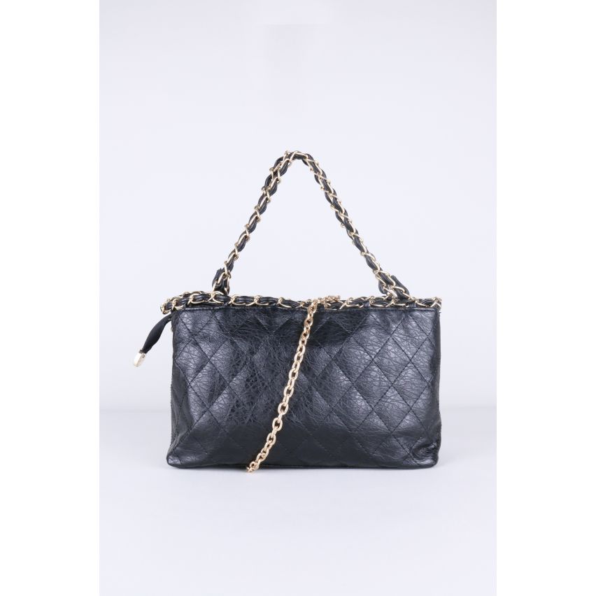 Lovemystyle schwarz gepolsterte Tasche mit verdrehten Goldkette Boarder