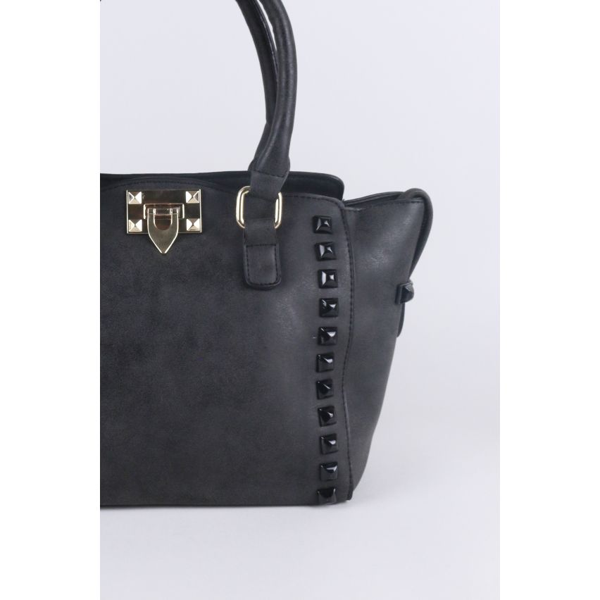 Lovemystyle nero ecopelle Tote Bag con borchie