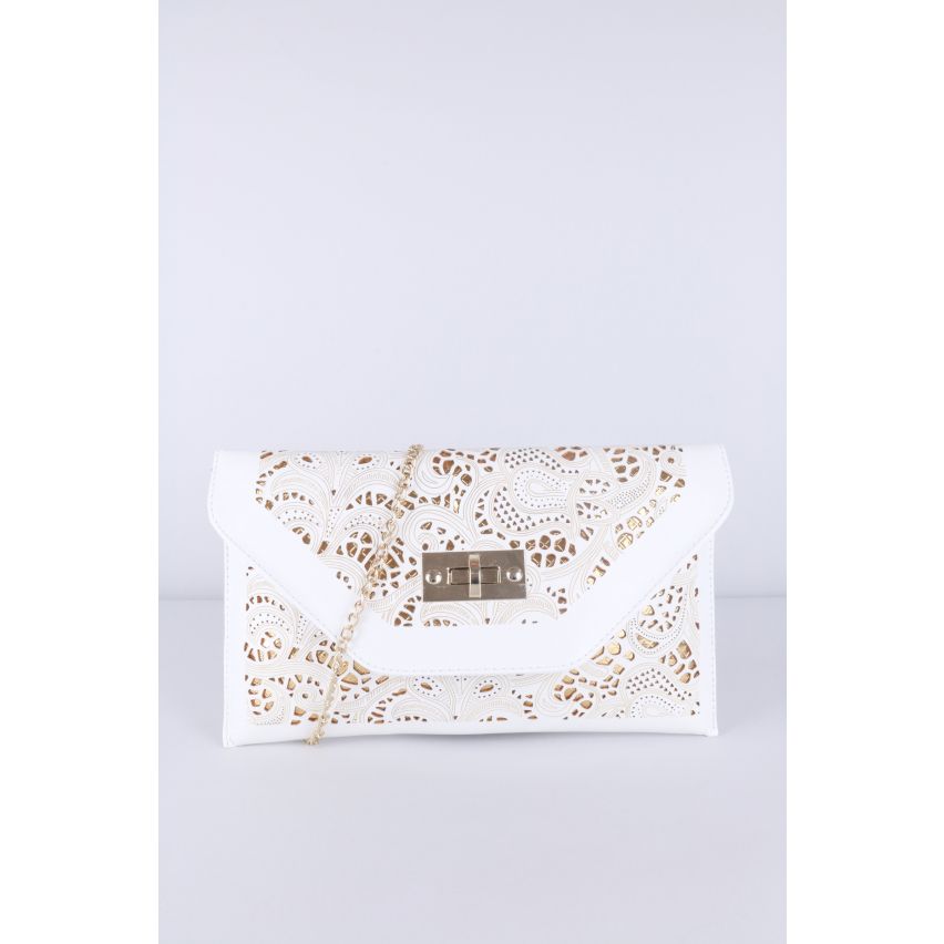 Lovemystyle bianco pizzo Pochette con tracolla a catena removibile