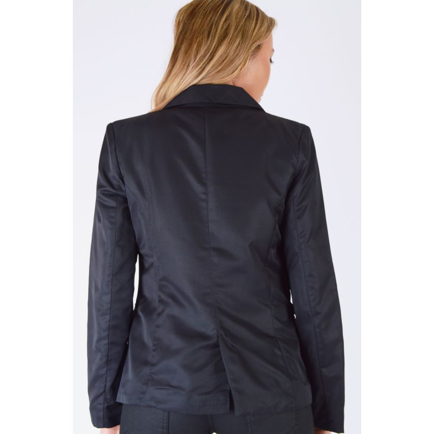 LMS Black Satin Blazer With Yellow Button With Metal Crest