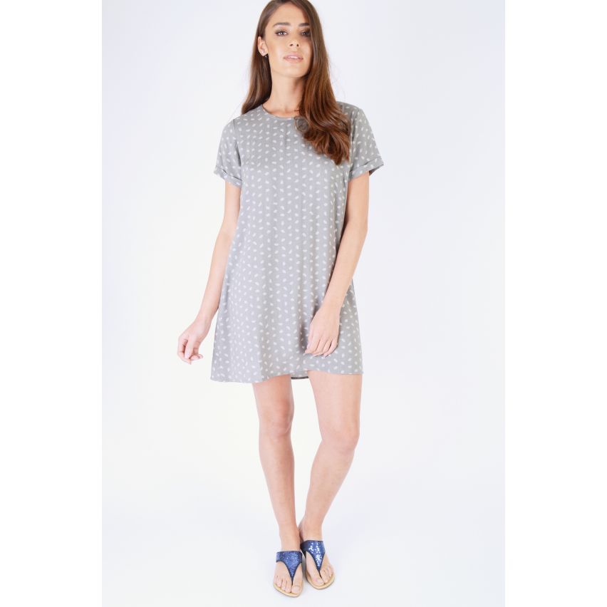 SHN gefesselt Slip Kleid In Grau mit weißen Blatt drucken