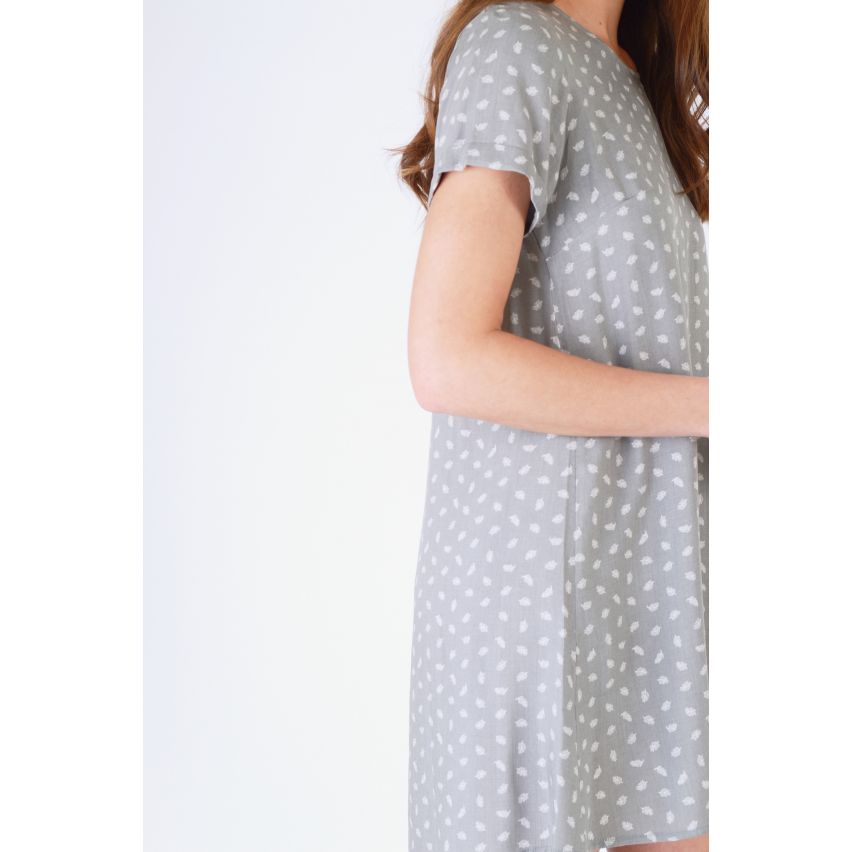 SHN gefesselt Slip Kleid In Grau mit weißen Blatt drucken