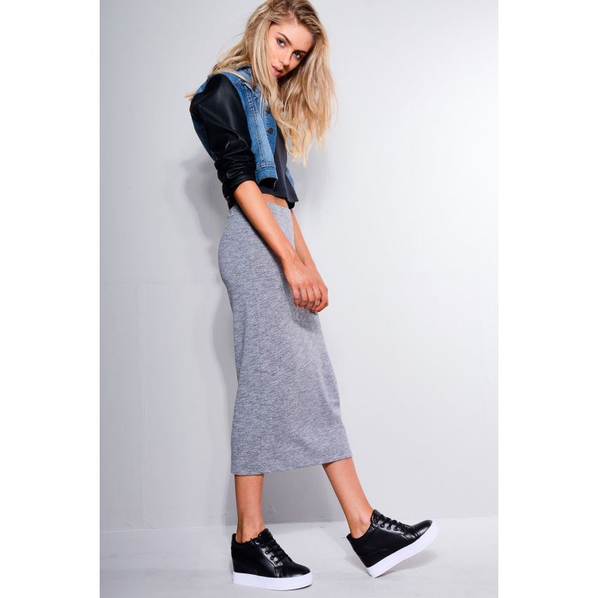 SHN-Stretch Fit Midi-Rock In Grau meliert