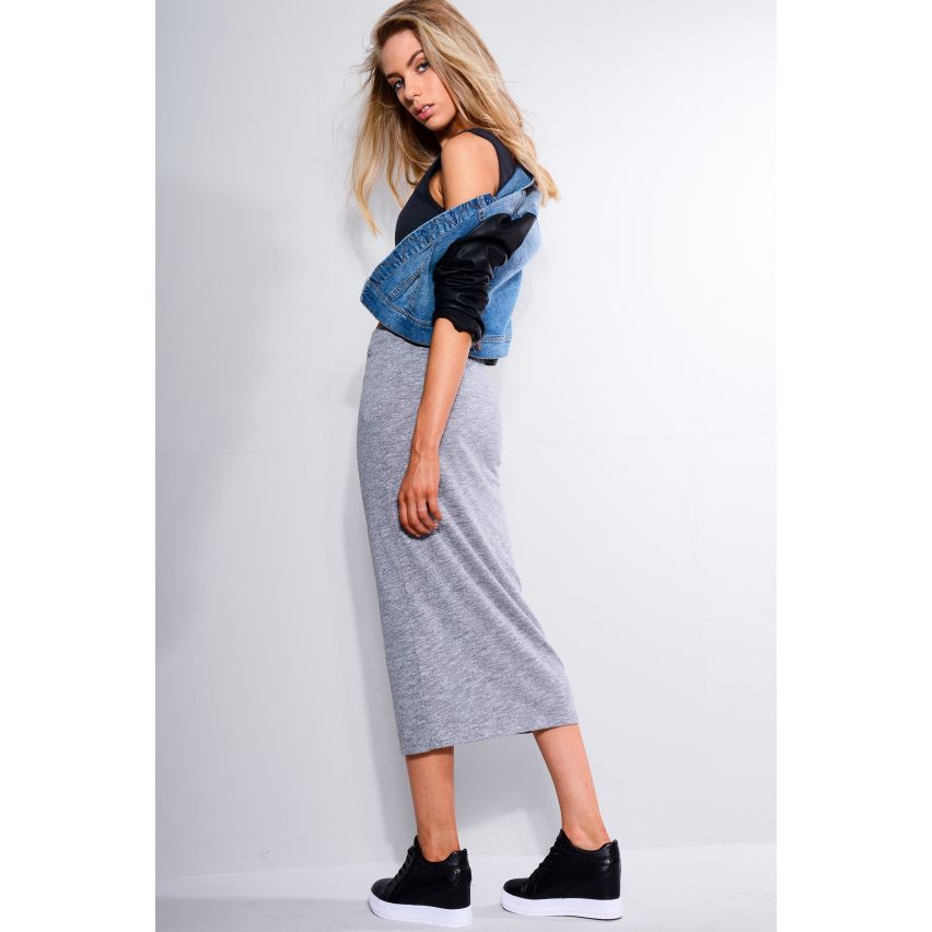 SHN-Stretch Fit Midi-Rock In Grau meliert