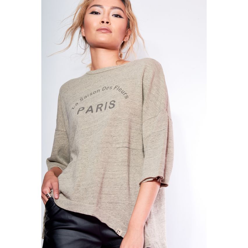 SHN groene Oversized T-Shirt met 'Paris' Slogan