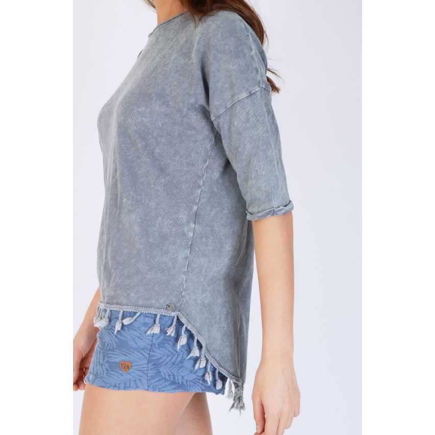 SHN Marineblau Top mit Quaste Saum und zurück Split