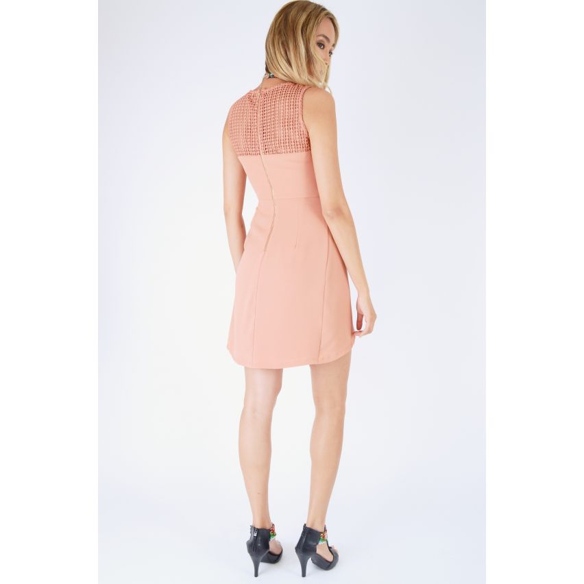 Style London persika rosa lättburen klänning med Wrap kjol