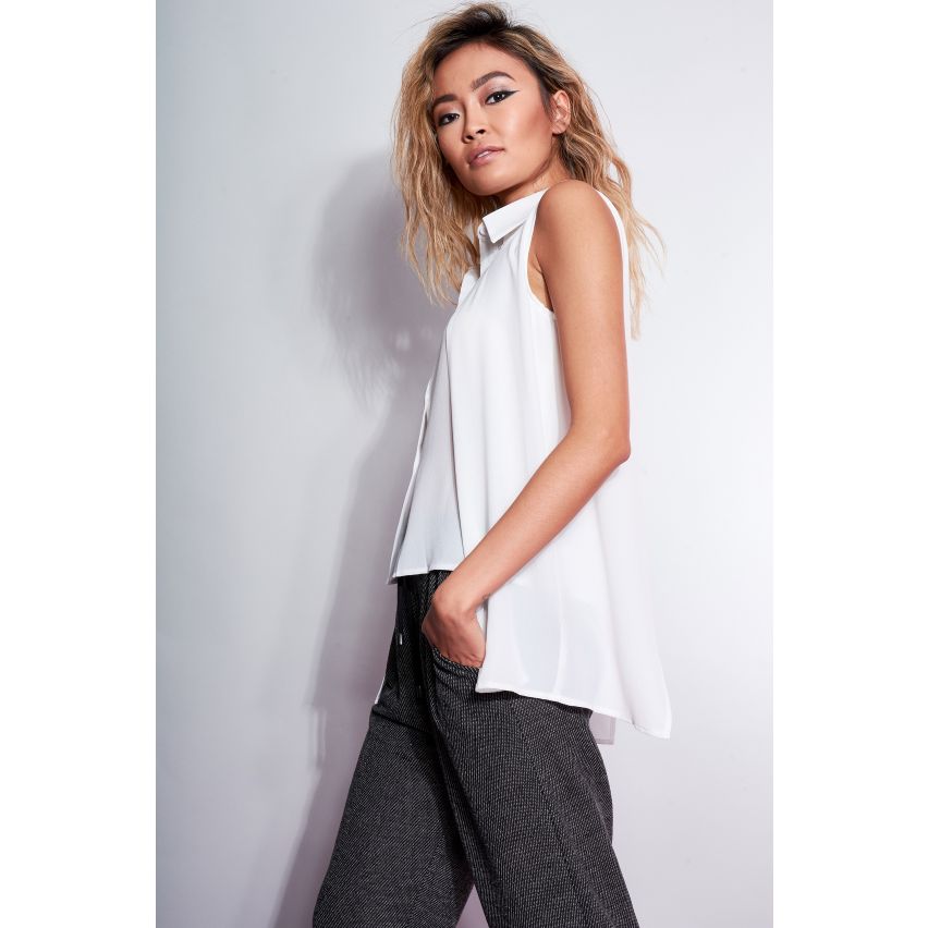 Stijl Londen wit asymmetrische gelaagde Shirt met Split terug