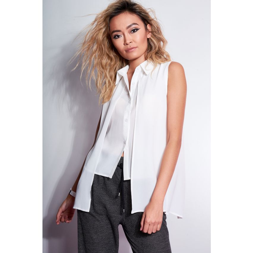 Stijl Londen wit asymmetrische gelaagde Shirt met Split terug