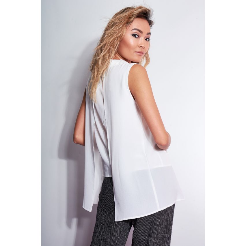 Stijl Londen wit asymmetrische gelaagde Shirt met Split terug