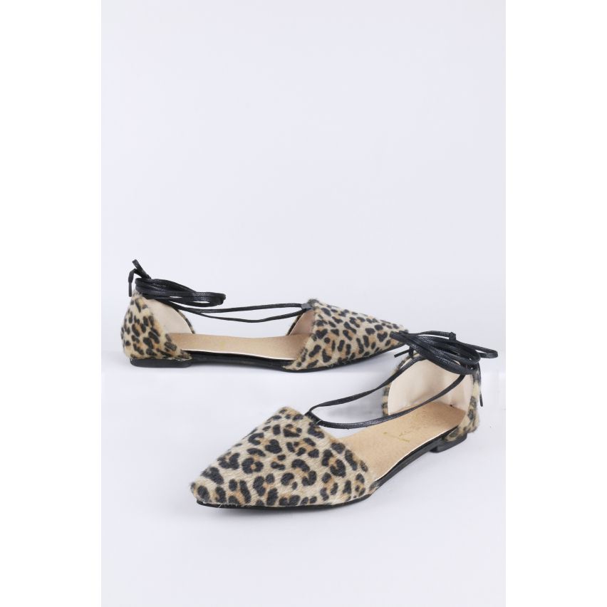 LMS Leopard Lace Up The Leg Flat Pointed Shoe