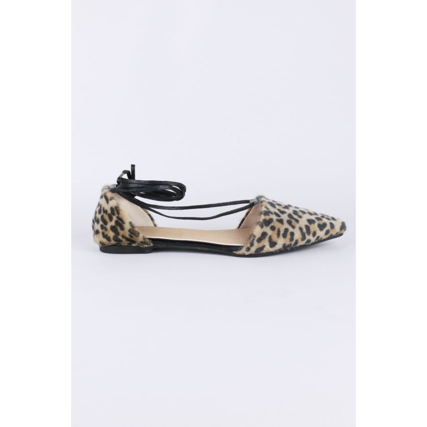 LMS Leopard lacez vers le haut de la chaussure plate pointu de jambe