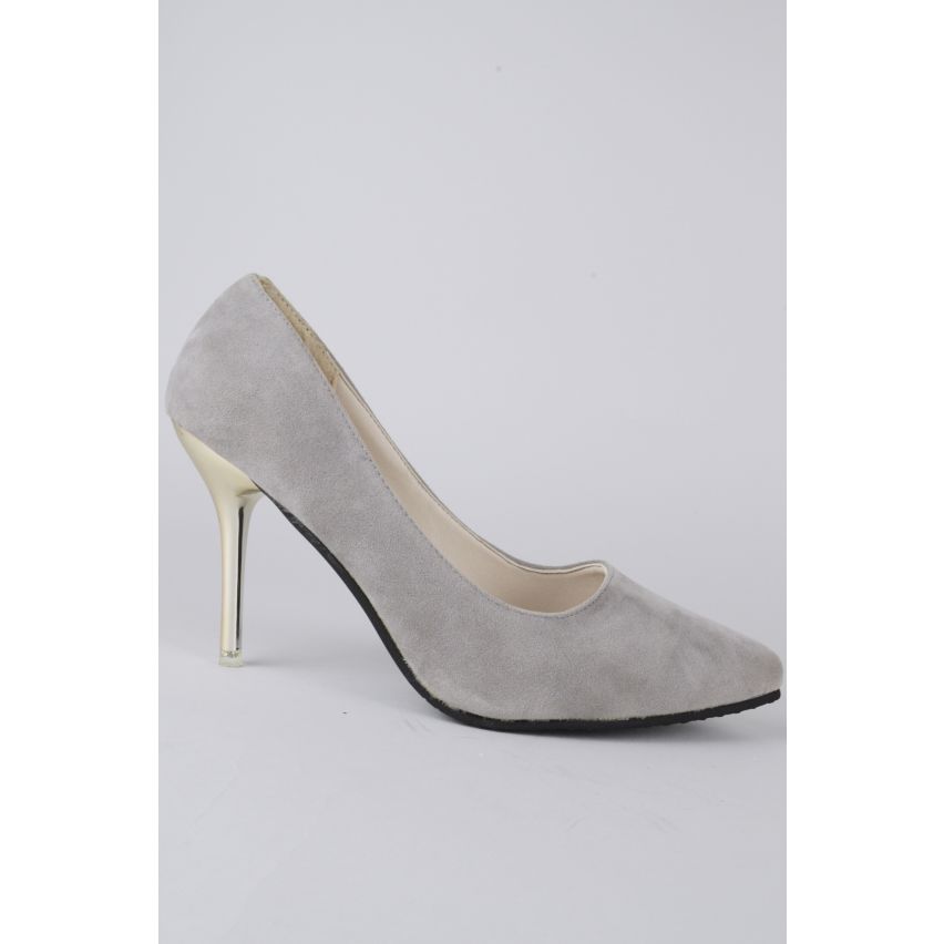 LMS grauen Wildlederpumps mit spitzen Zehen und Gold Metallic Ferse