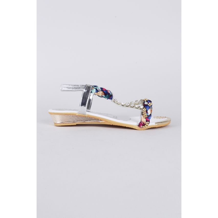 Sandale argent Mini Wedge LMS avec détail de Diamante