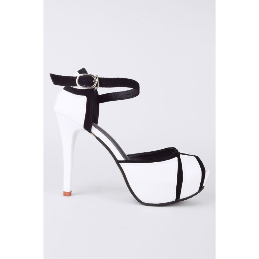 LMS witte Peep Toe Platform sandaal met zwarte kooi patroon