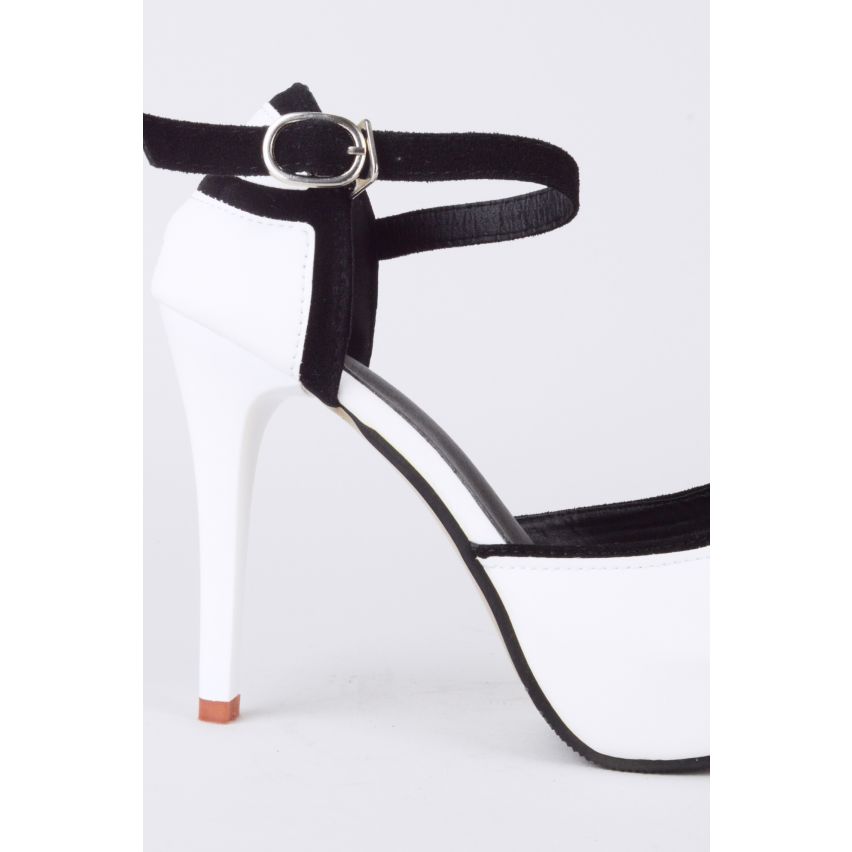 LMS vit Peep Toe plattform Sandal med svart bur mönster