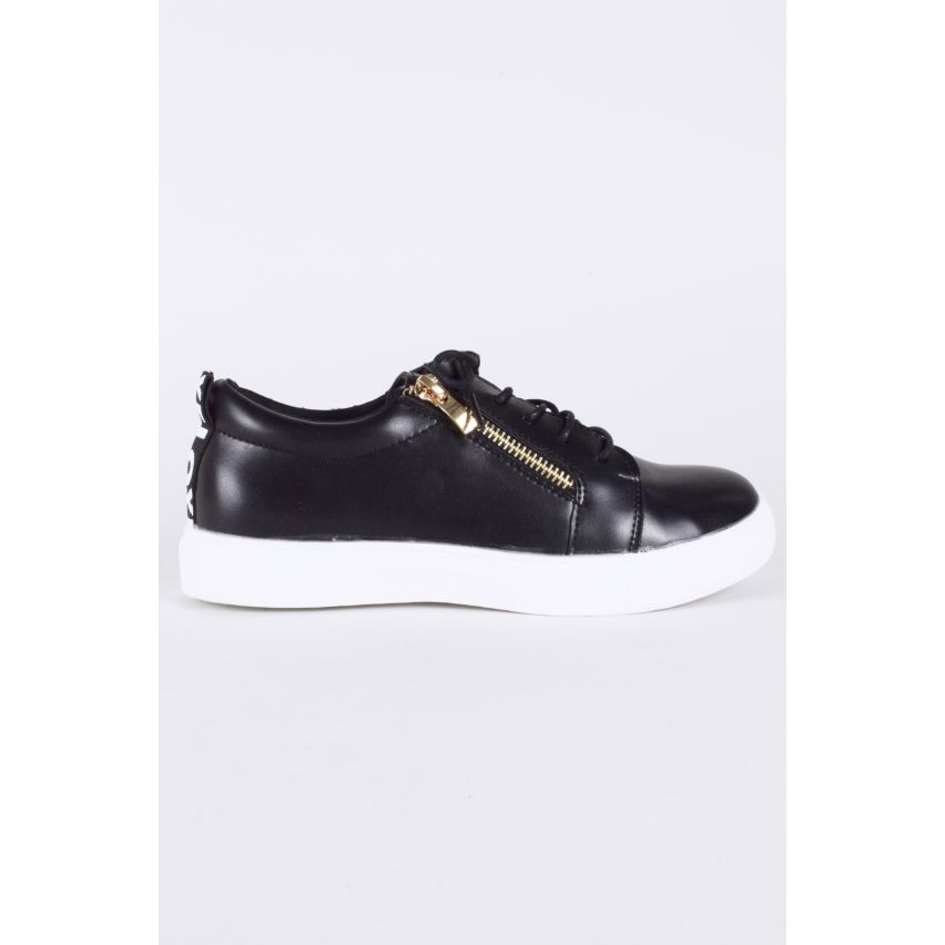 LMS Black Lace Up Trainer With Gold Zip and 'LOVE' Detail