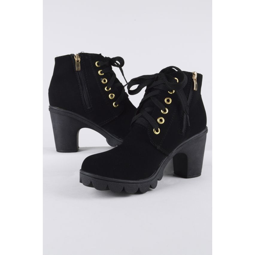 Lovemystyle simili-Suède noir talons bottes avec accastillage dore