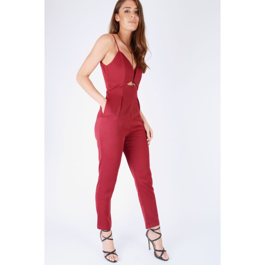 WYLDR Red Jumpsuit With Front Bow And V Back