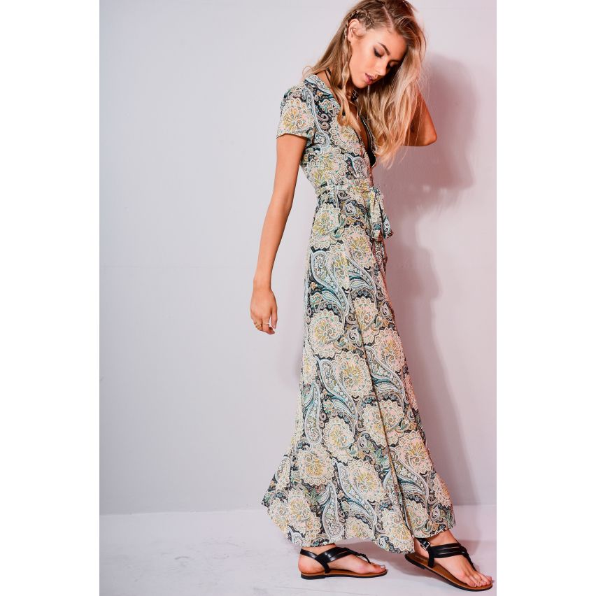 WYLDR Paisley gedruckt V Neck-Maxi-Kleid mit vorderen Split