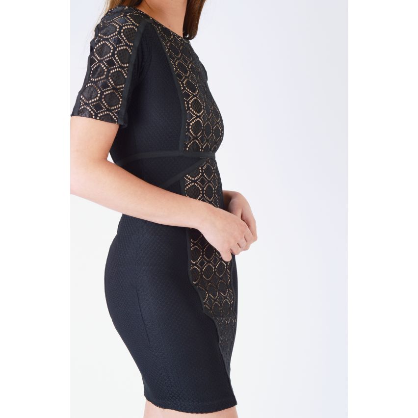 WYLDR naakt Bodycon jurk met zwarte Lace Overlay