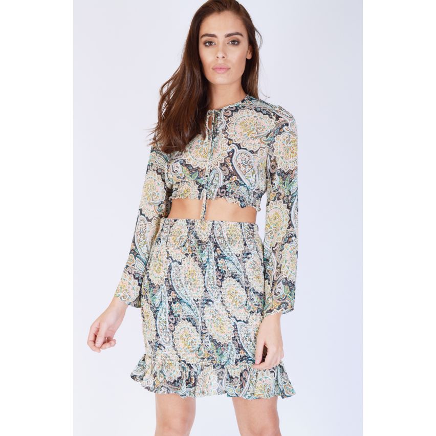 WYLDR Green Paisley Crop Top With Elasticated Waist